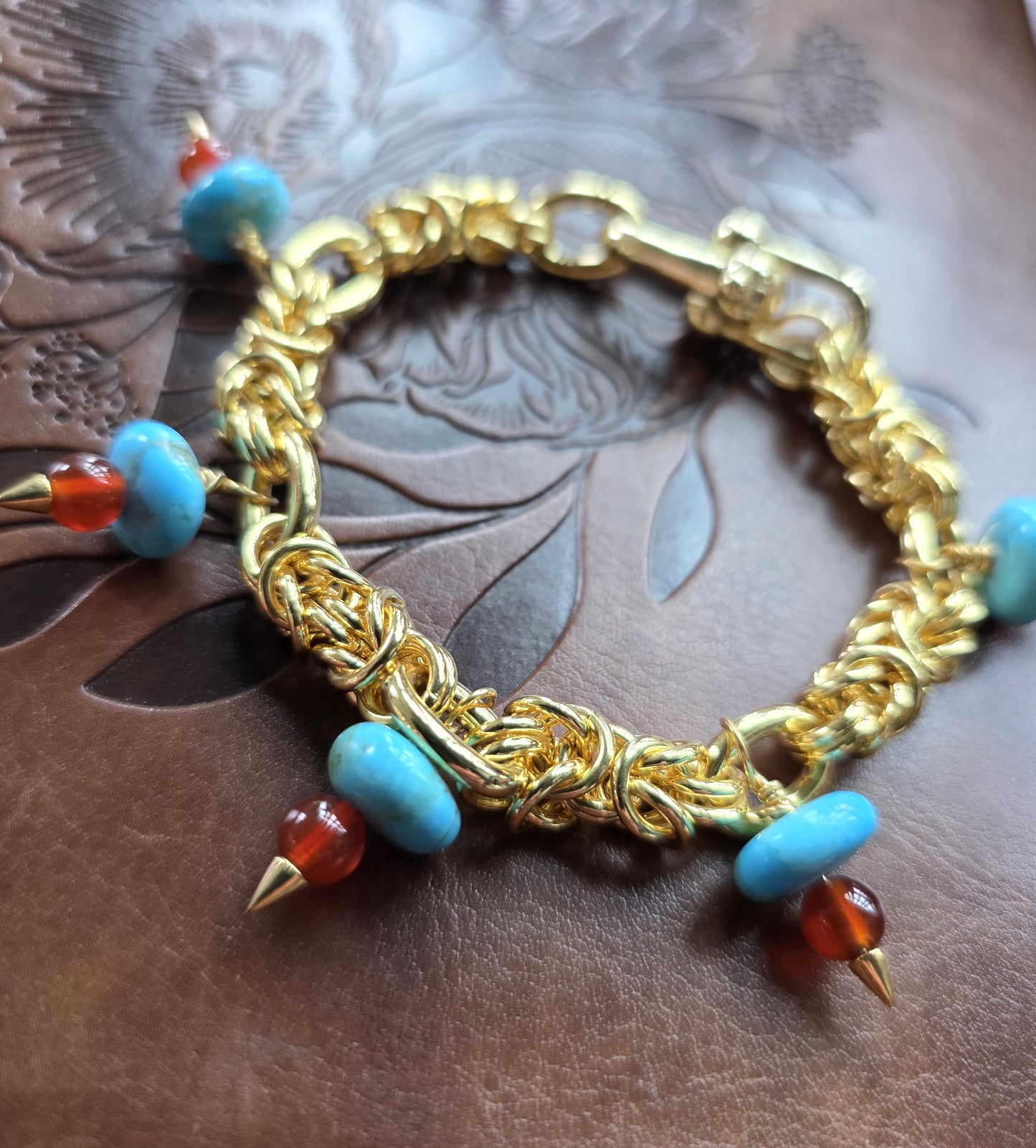 Carnelian & Blue Turquoise Charm Bracelet