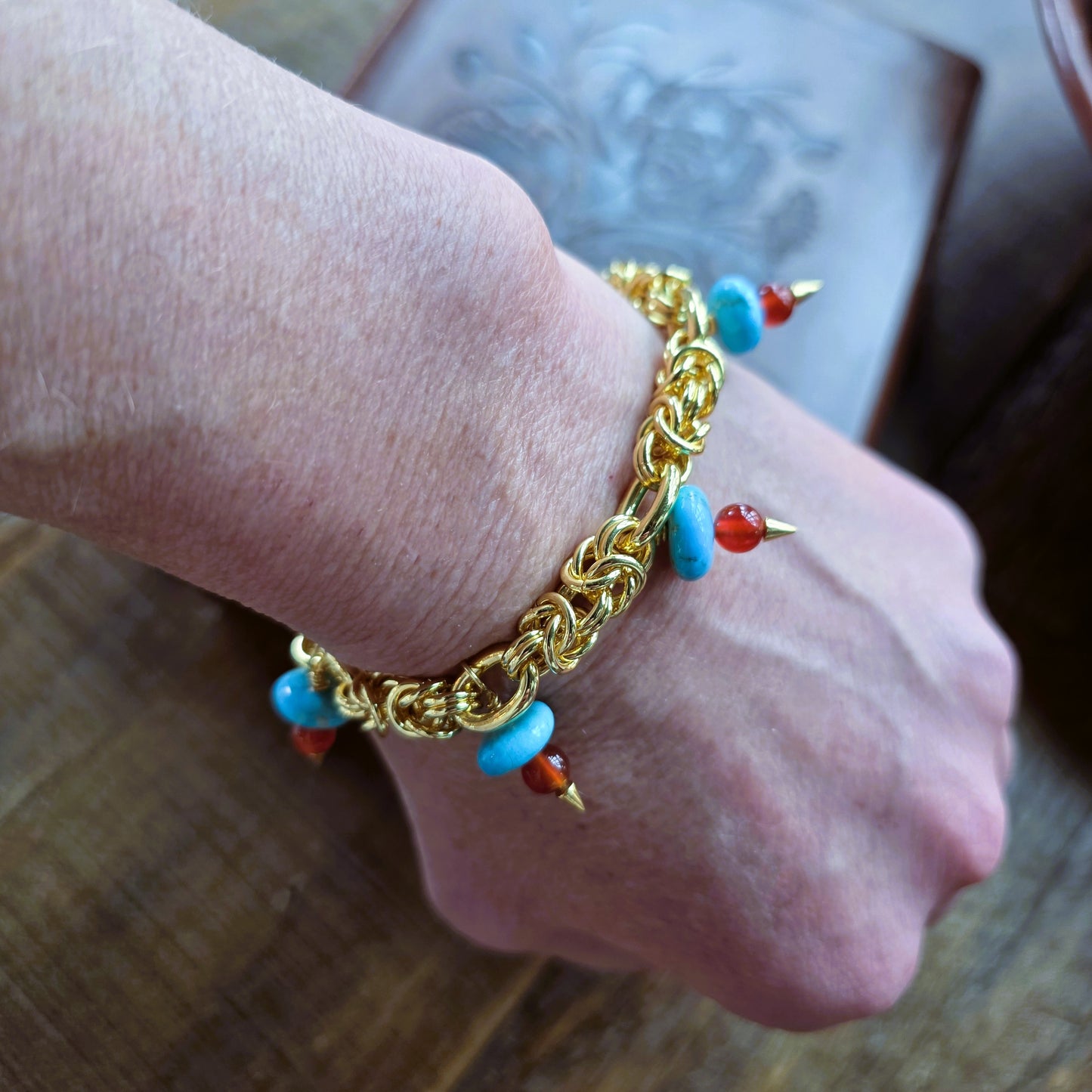 Carnelian & Blue Turquoise Charm Bracelet