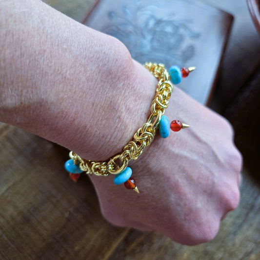 Carnelian & Blue Turquoise Charm Bracelet
