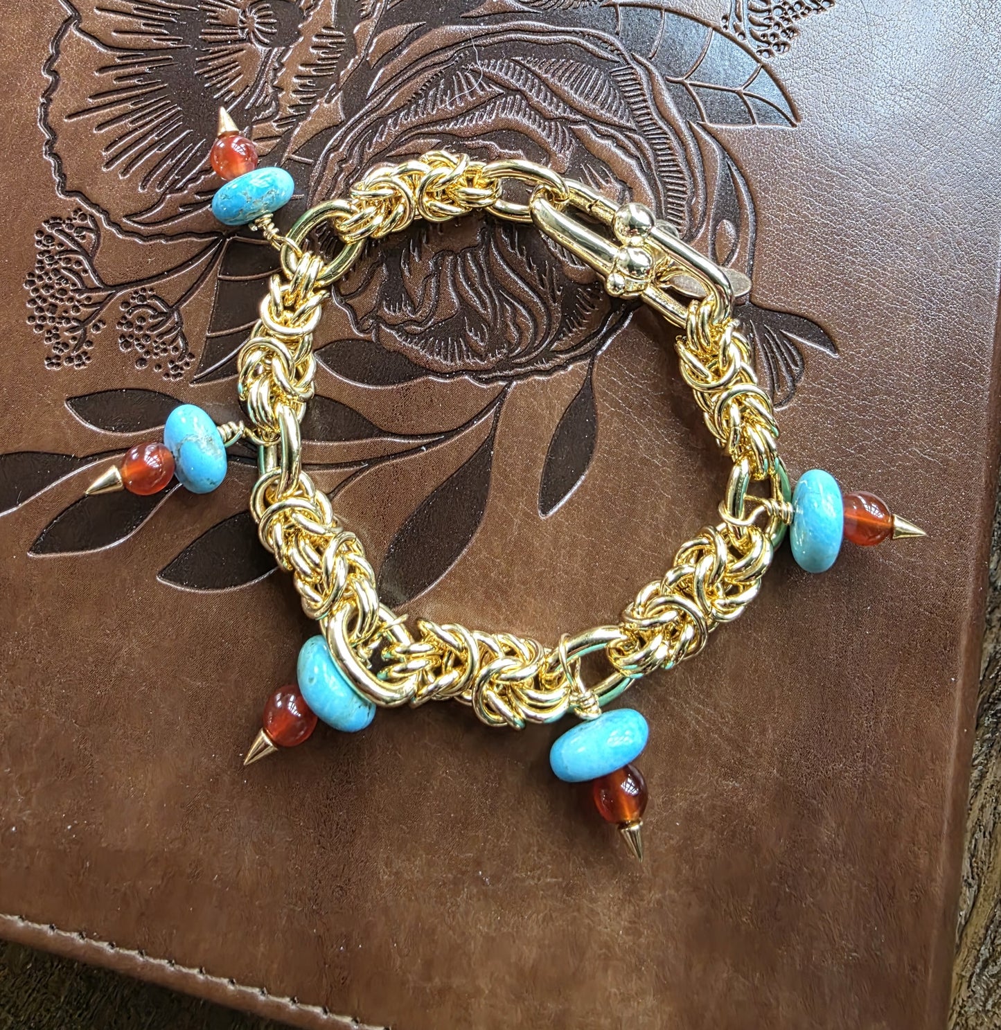 Carnelian & Blue Turquoise Charm Bracelet