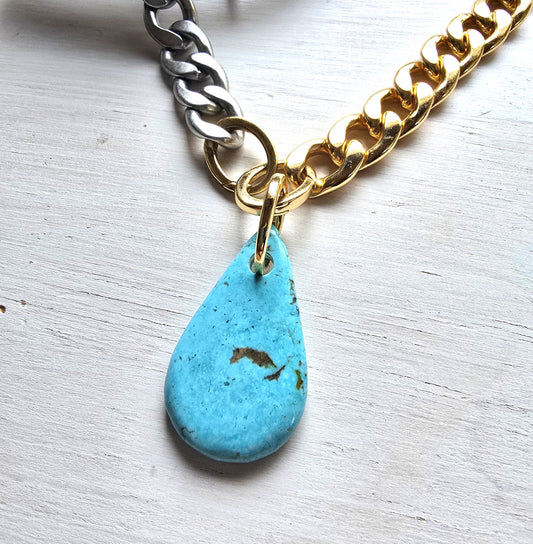 Devan - Multi Metal Tear Drop Turquoise Necklace