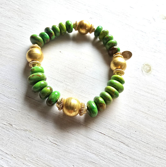 Envy - Green Mojave Turquoise & Gold Bead Bracelet