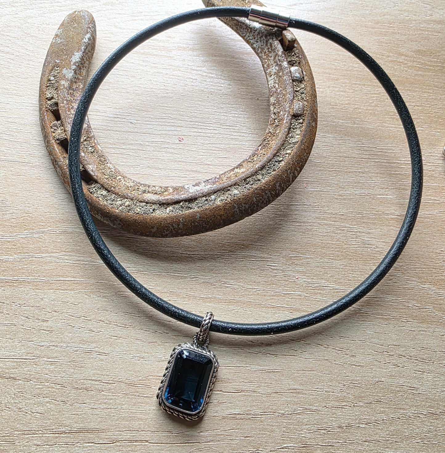 Blue Topaz Leather Collar Necklace
