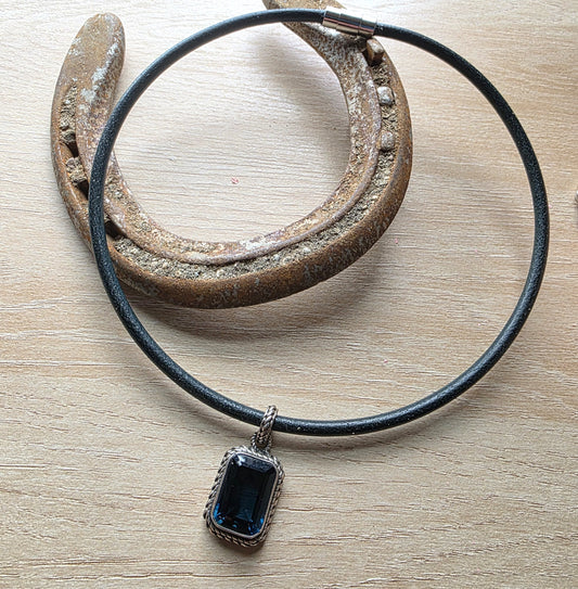 Blue Topaz Leather Collar Necklace