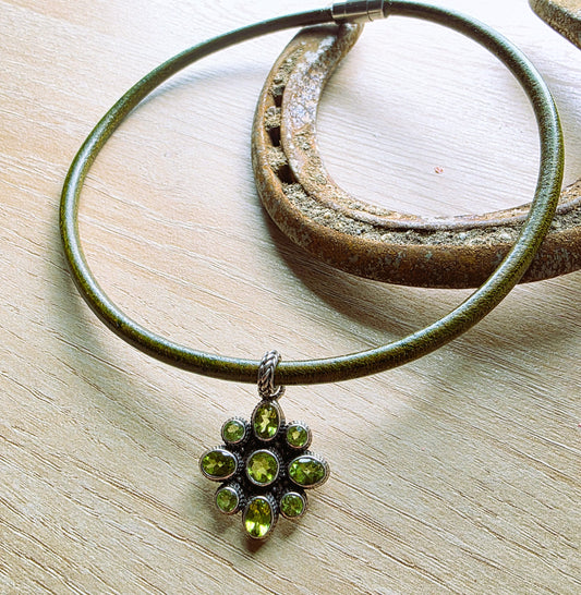 Peridot Leather Collar Necklace
