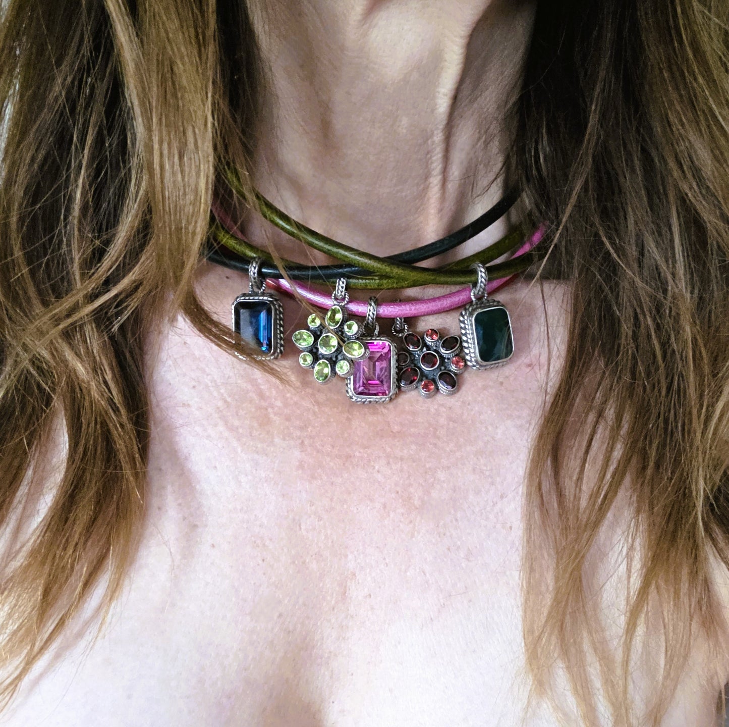 Blue Topaz Leather Collar Necklace