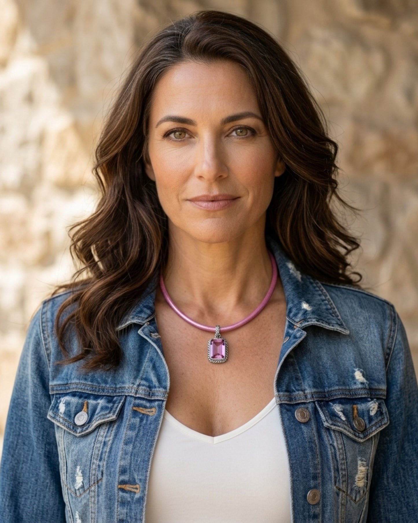 Pink Topaz Leather Collar Necklace