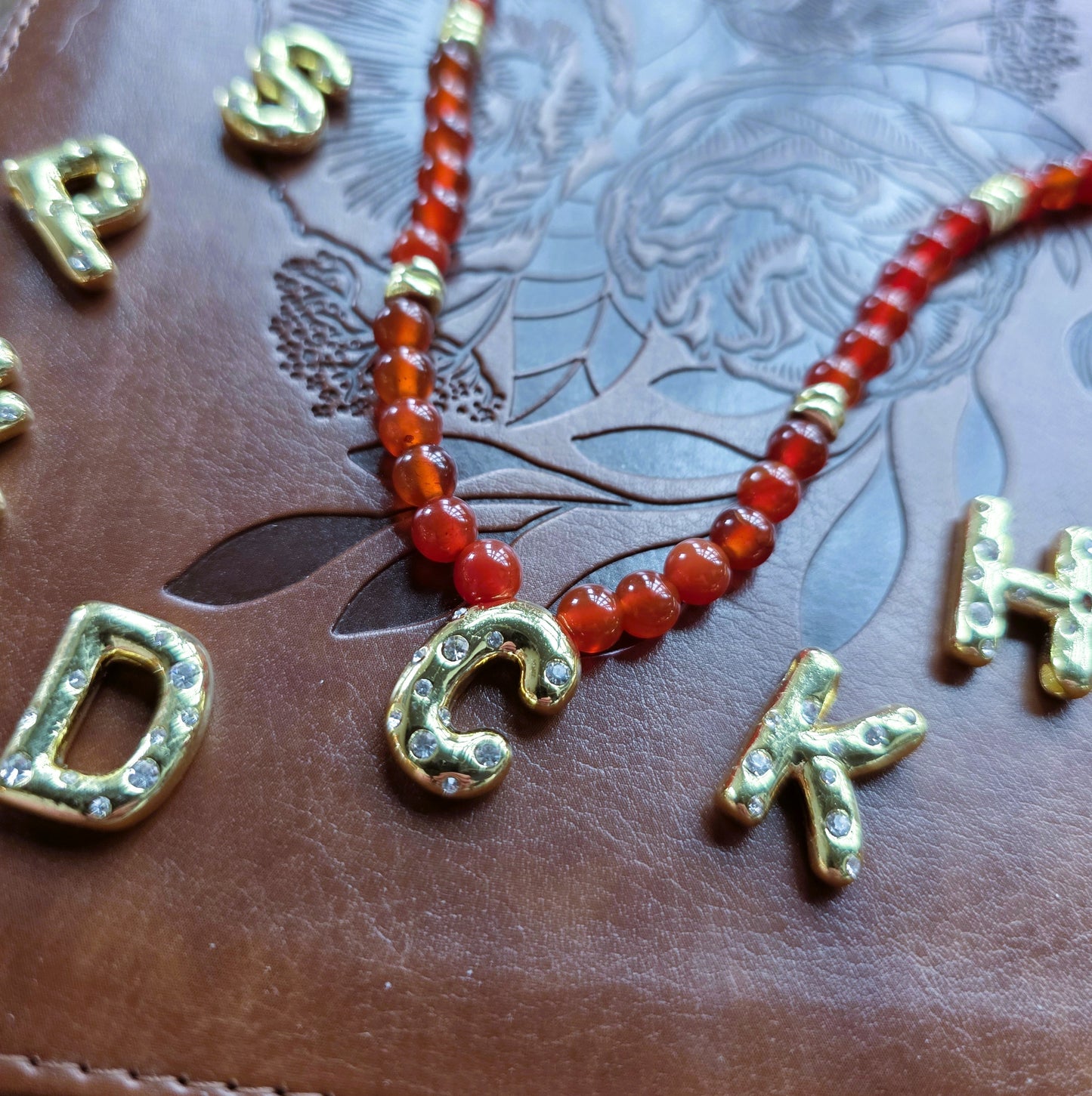Carnelian Bubble Letter Initial Necklace