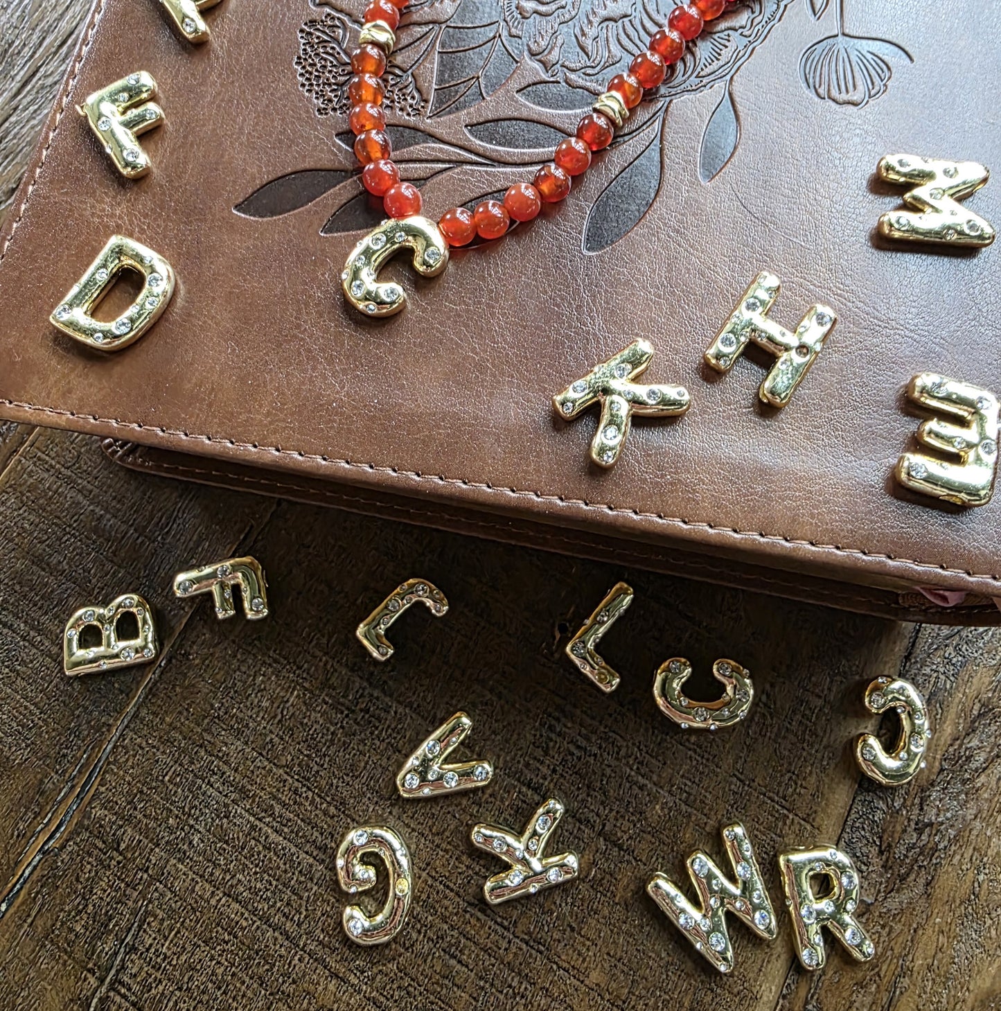 Carnelian Bubble Letter Initial Necklace
