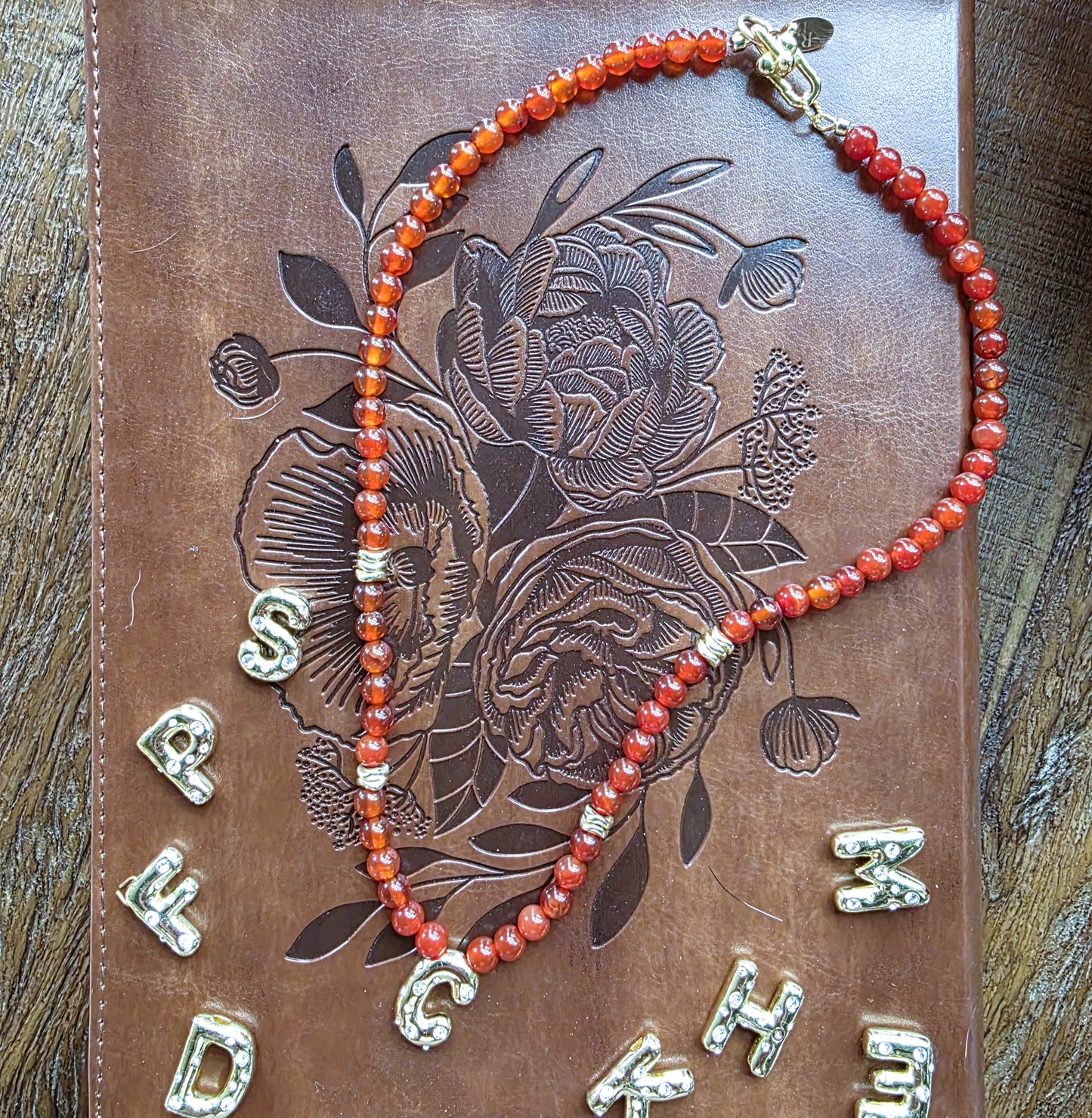 Carnelian Bubble Letter Initial Necklace