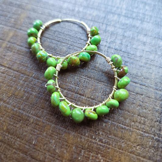 Green Turquoise Hoop Earrings
