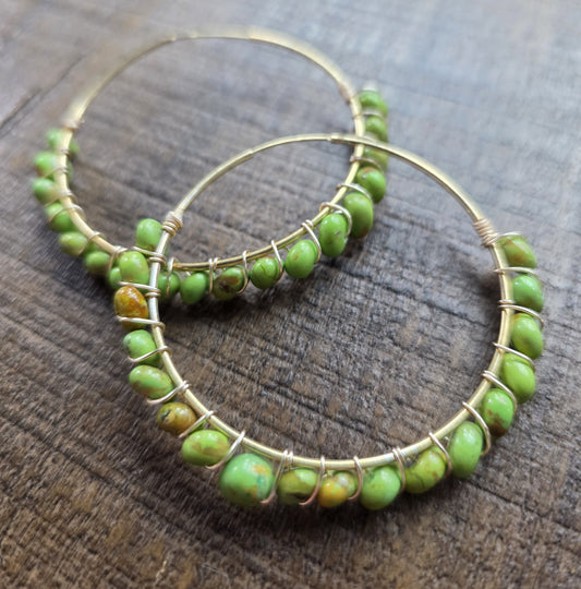 Large Green Turquoise Hoop Earrings