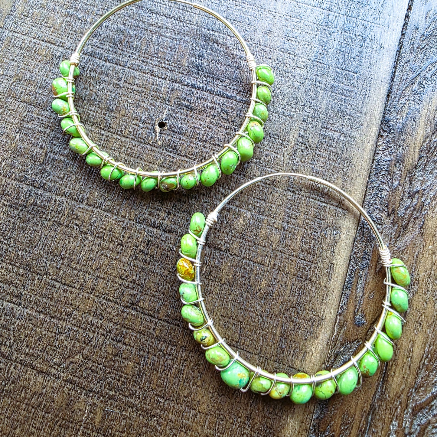 Large Green Turquoise Hoop Earrings