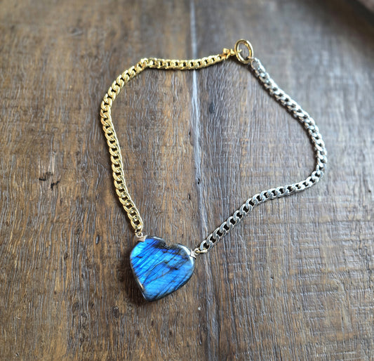 Blue Labradorite Heart Pendant Necklace