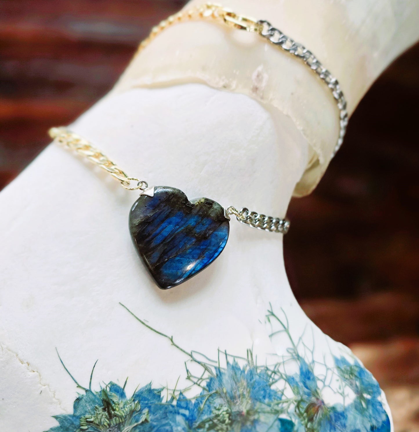 Blue Labradorite Heart Pendant Necklace