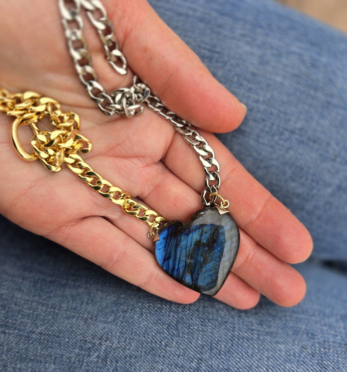 Blue Labradorite Heart Pendant Necklace