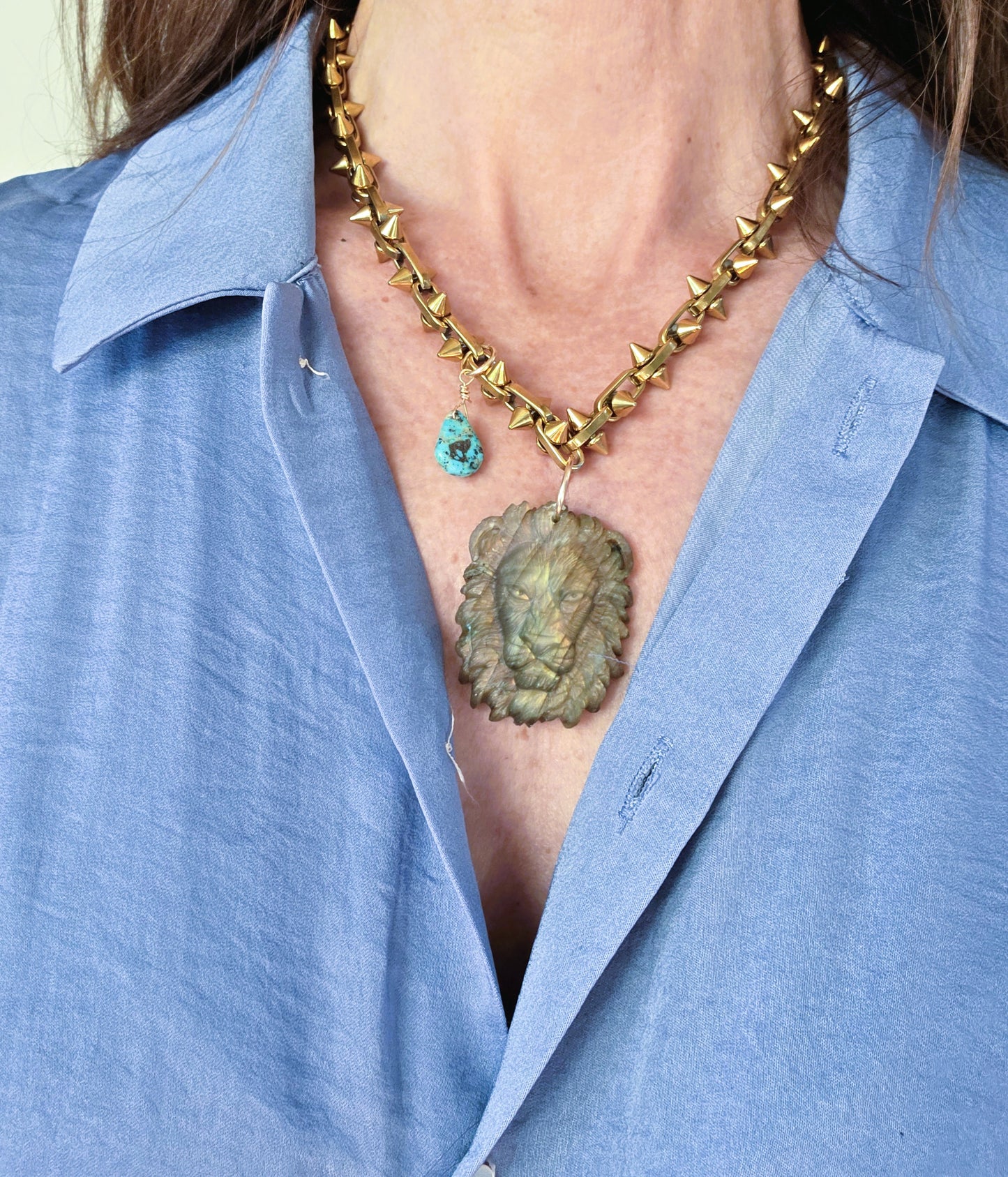 Labradorite Lion Head Pendant Necklace