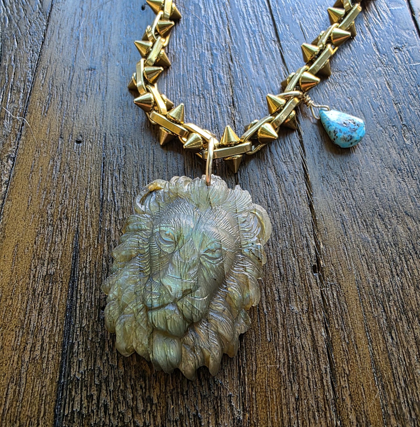 Labradorite Lion Head Pendant Necklace
