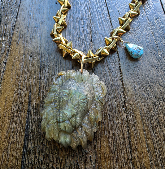 Labradorite Lion Head Pendant Necklace