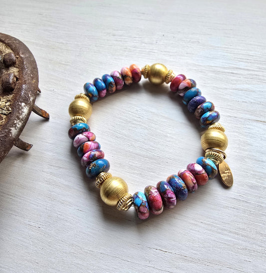 Beth Ann - Orange Dahlia Turquoise Bracelet
