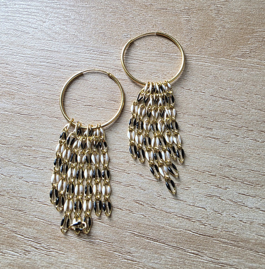 Black & White Fringe Hoop Earrings