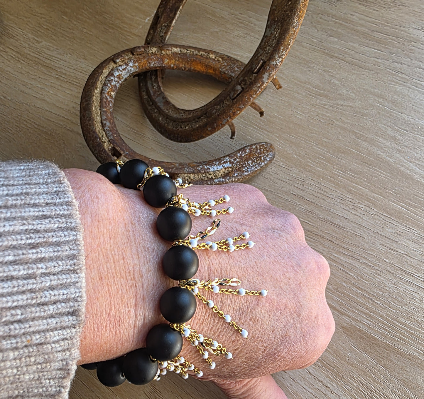 Black Onyx & Chain Bracelet