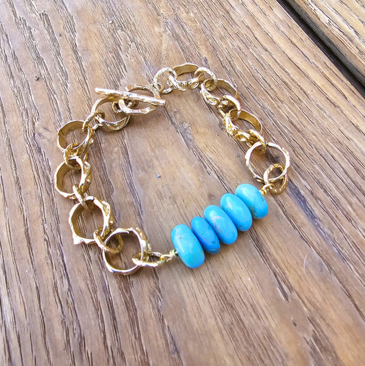 Artisan Bronze Link & Turquoise Bracelet