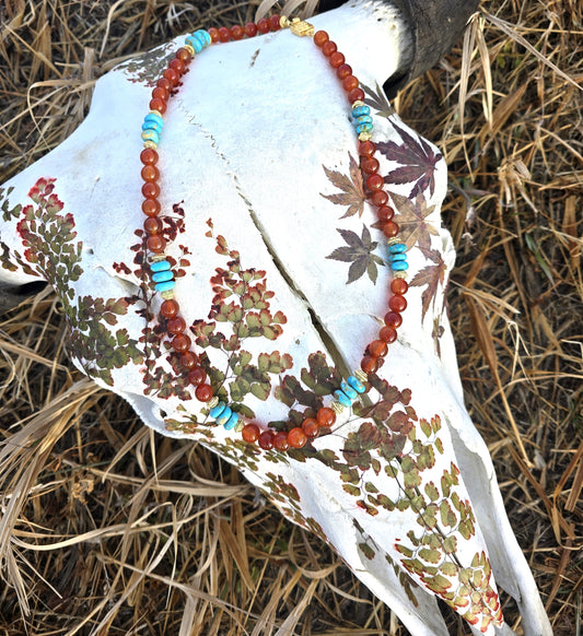 Ruby - Carnelian & Turquoise Long Necklace