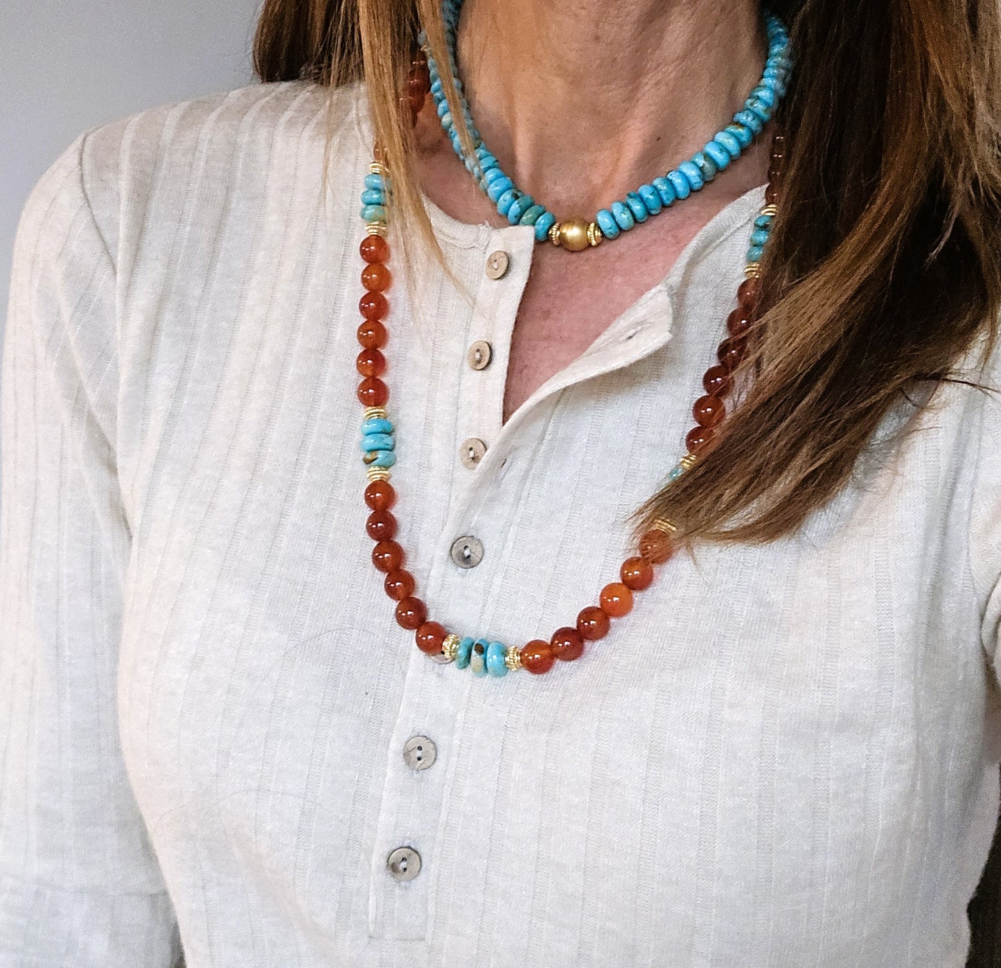 Ruby - Carnelian & Turquoise Long Necklace