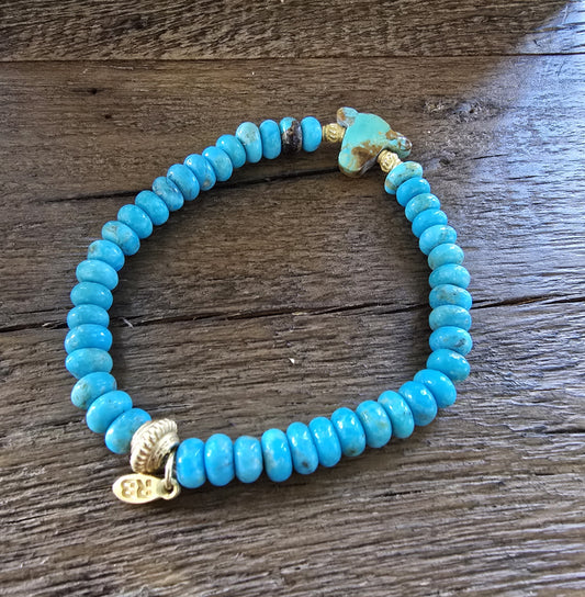Cow Skull Turquoise & Gold Bead Bracelet