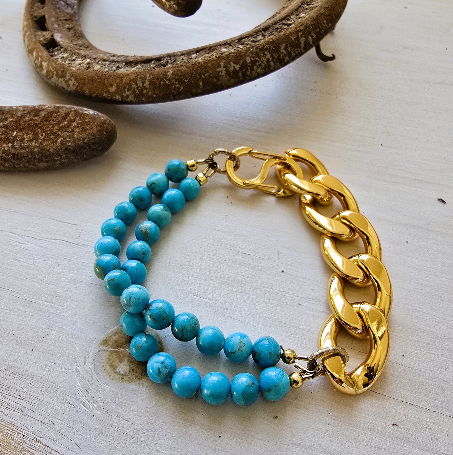 Gold Curb Chain & Turquoise Bracelet