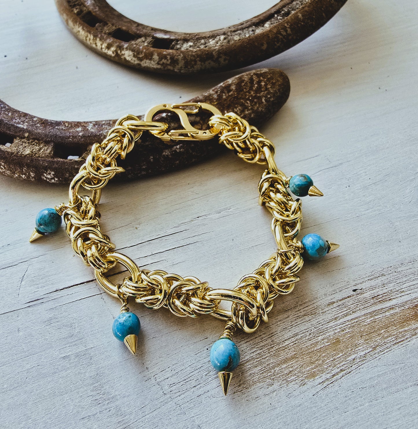 Cody - Gold Chain Turquoise Charm Bracelet