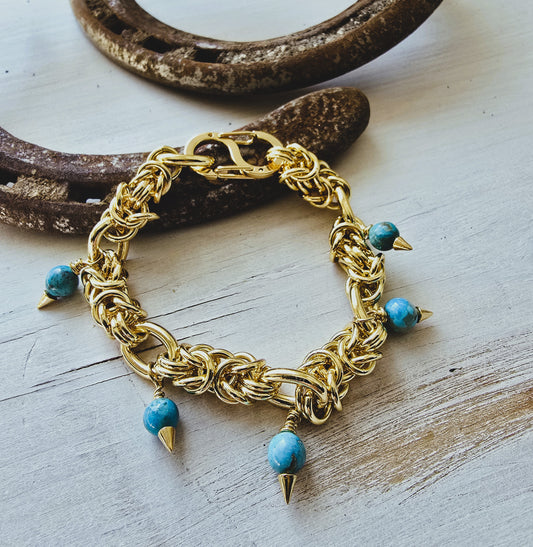 Gold Chain Turquoise Charm Bracelet