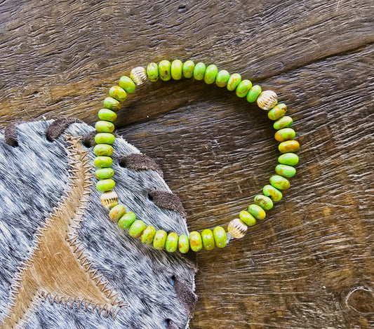 Ramona - Green Mojave Turquoise & Gold Bead Bracelet