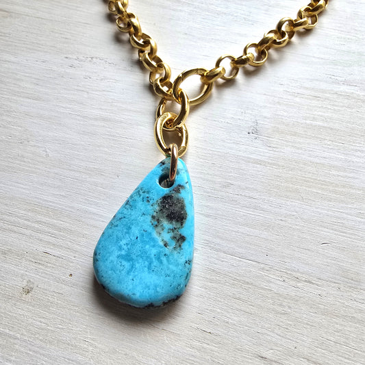Nora - Gold Tear Drop Turquoise Necklace