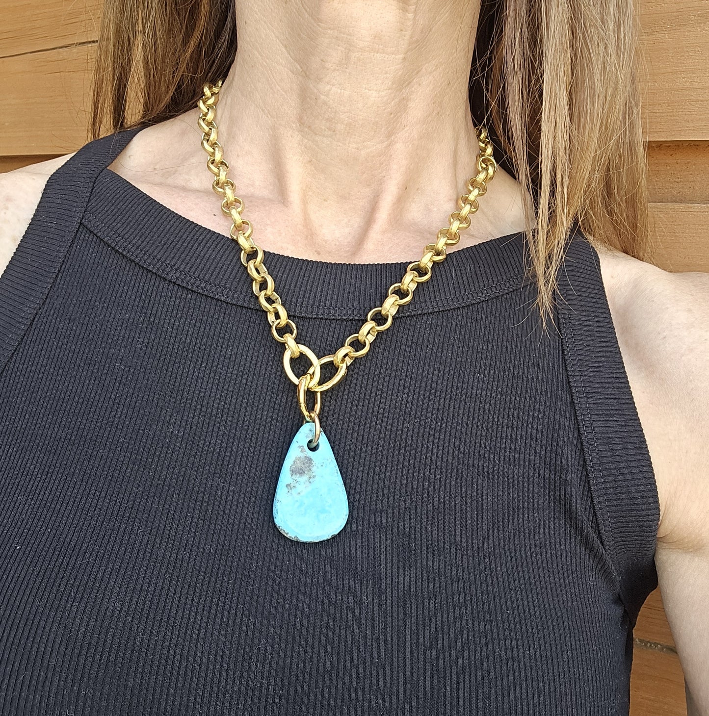 Nora - Gold Tear Drop Turquoise Necklace