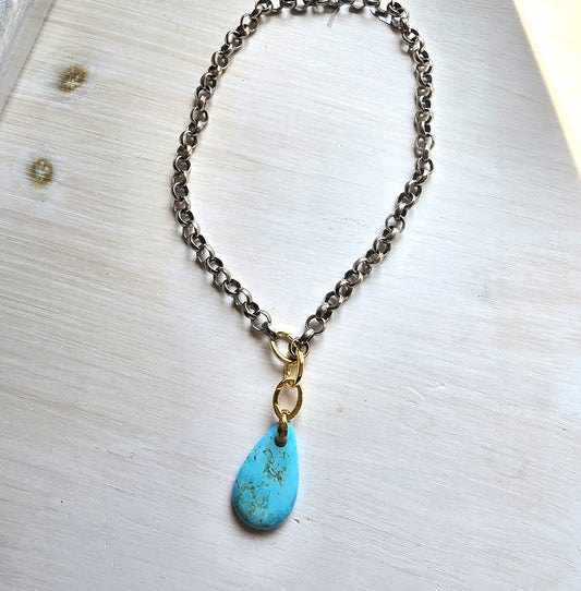 Norene - Silver Tear Drop Turquoise Necklace