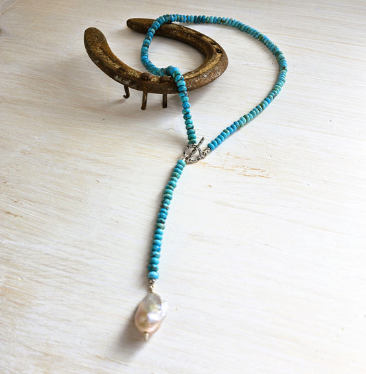 Sasha Turquoise Pearl Lariat Necklace