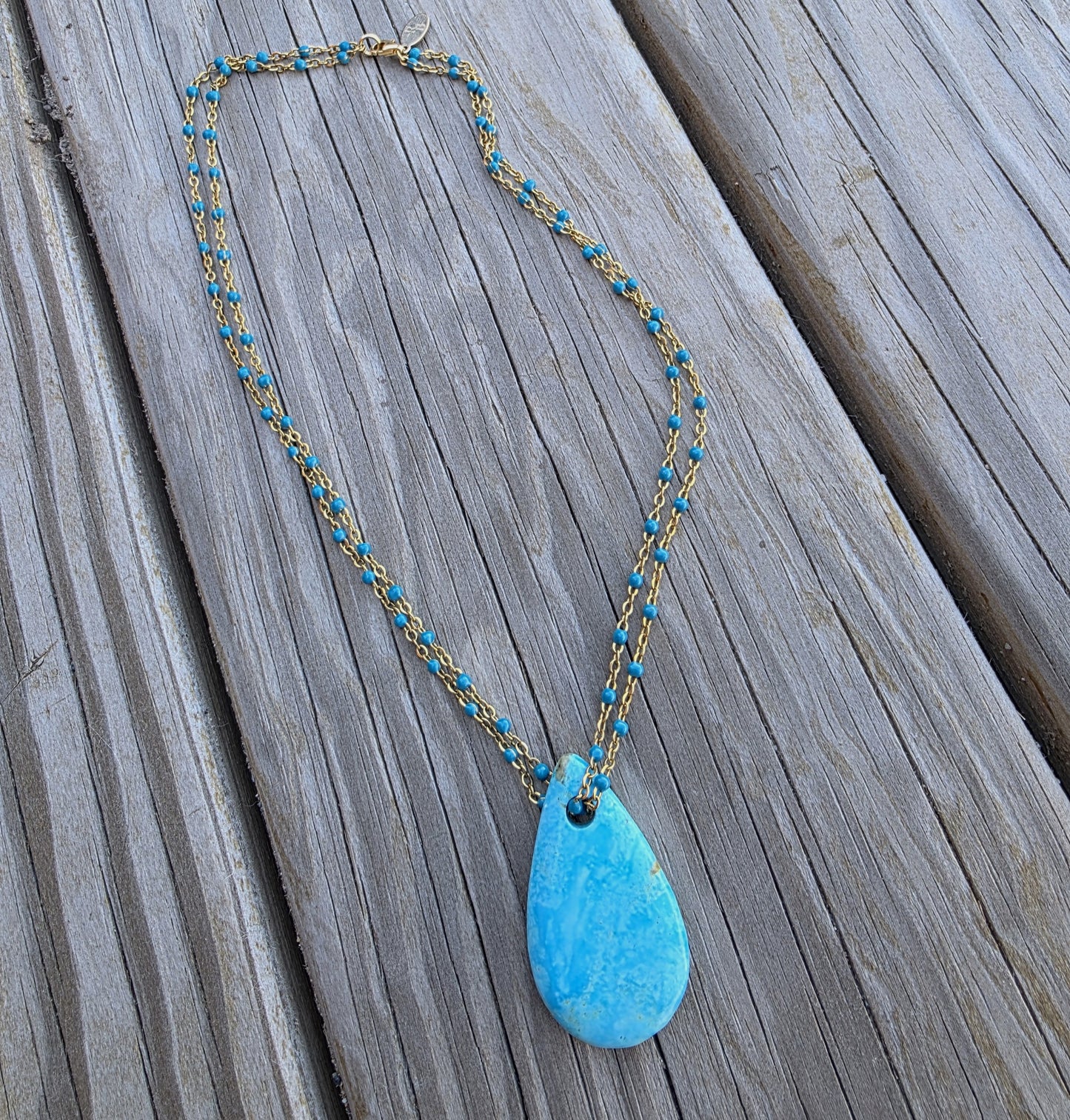 Rosary Chain Turquoise Pendant Necklace