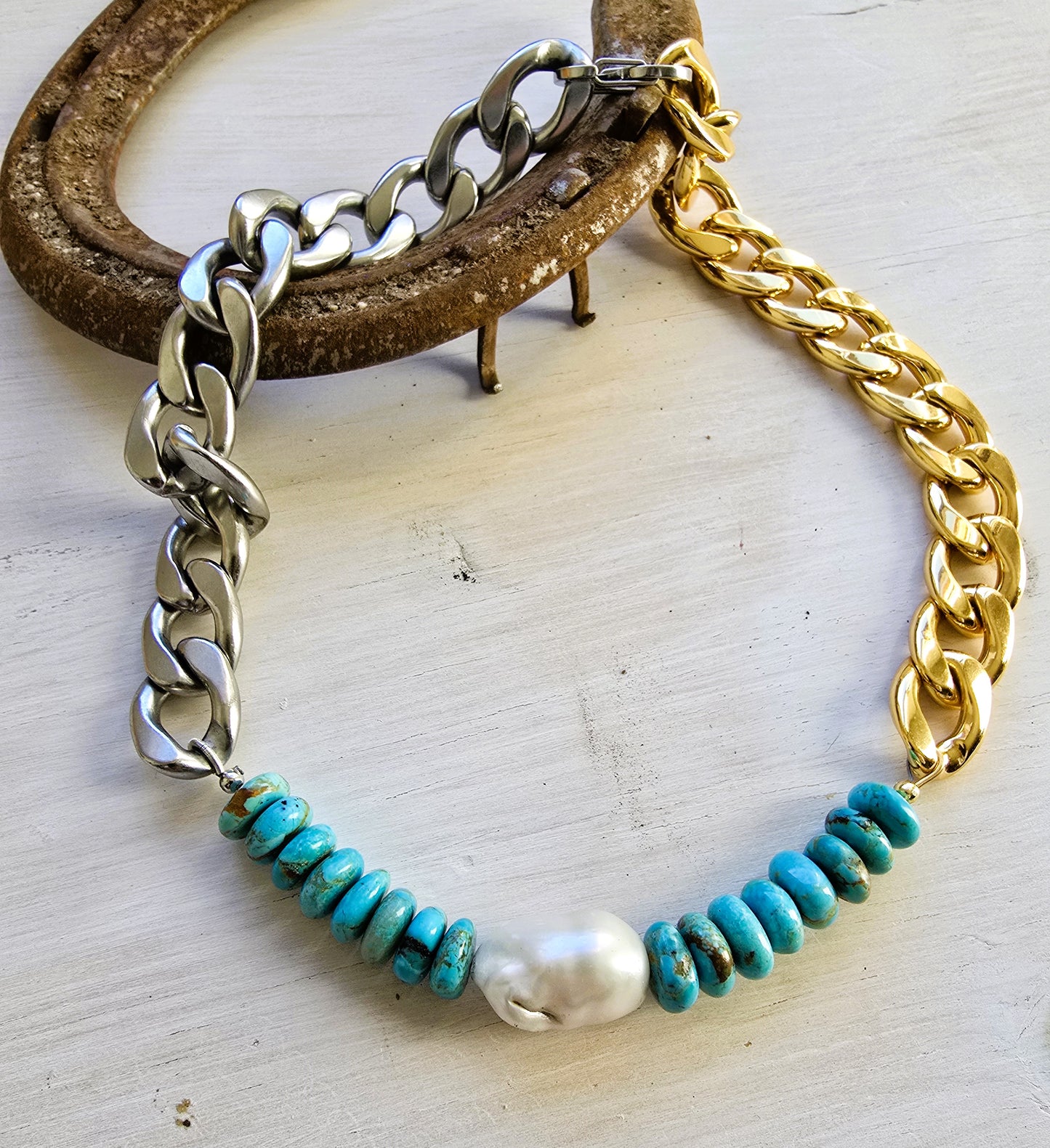 Jolene - Mixed Metal Turquoise Necklace