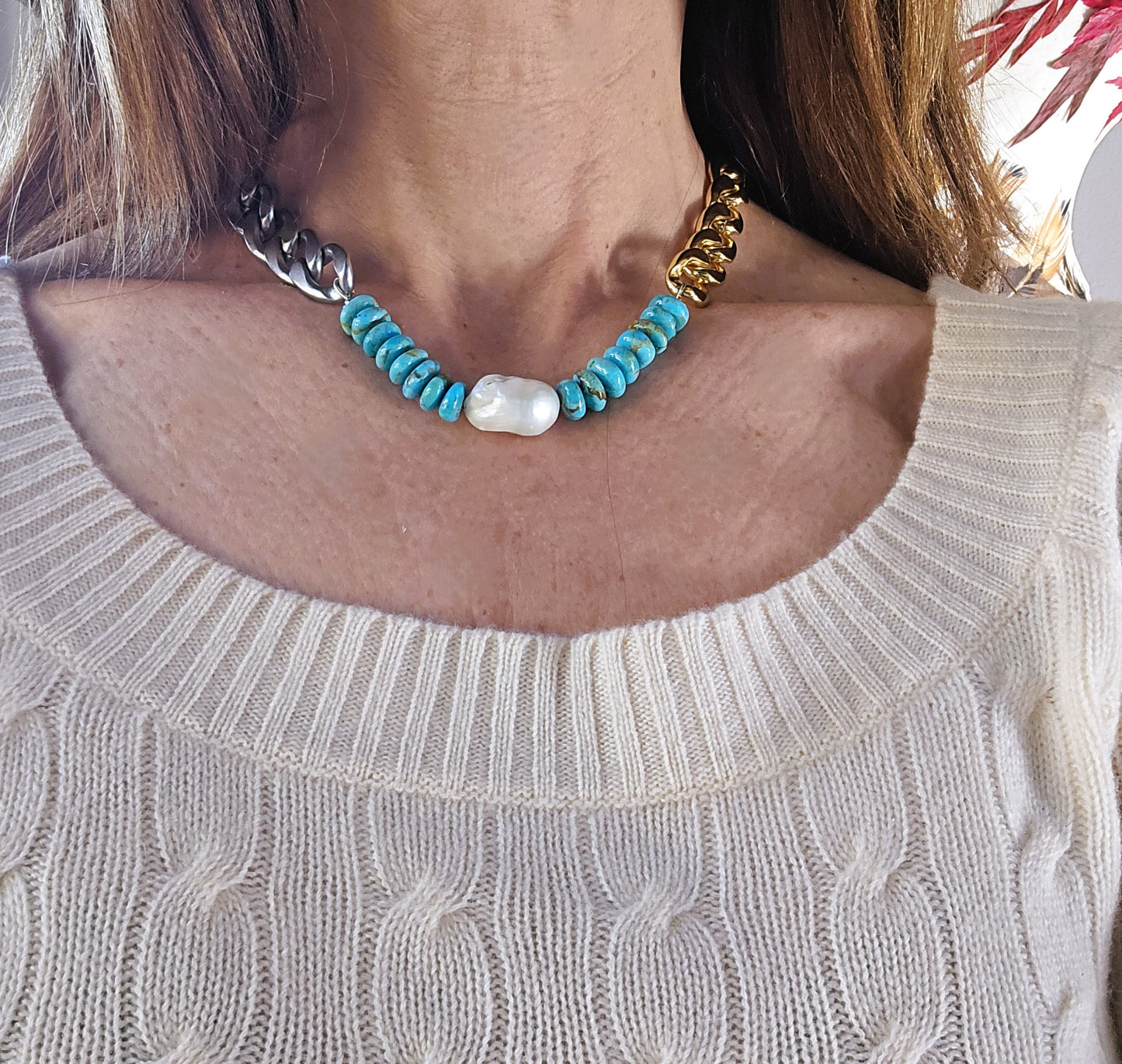 Jolene - Mixed Metal Turquoise Necklace