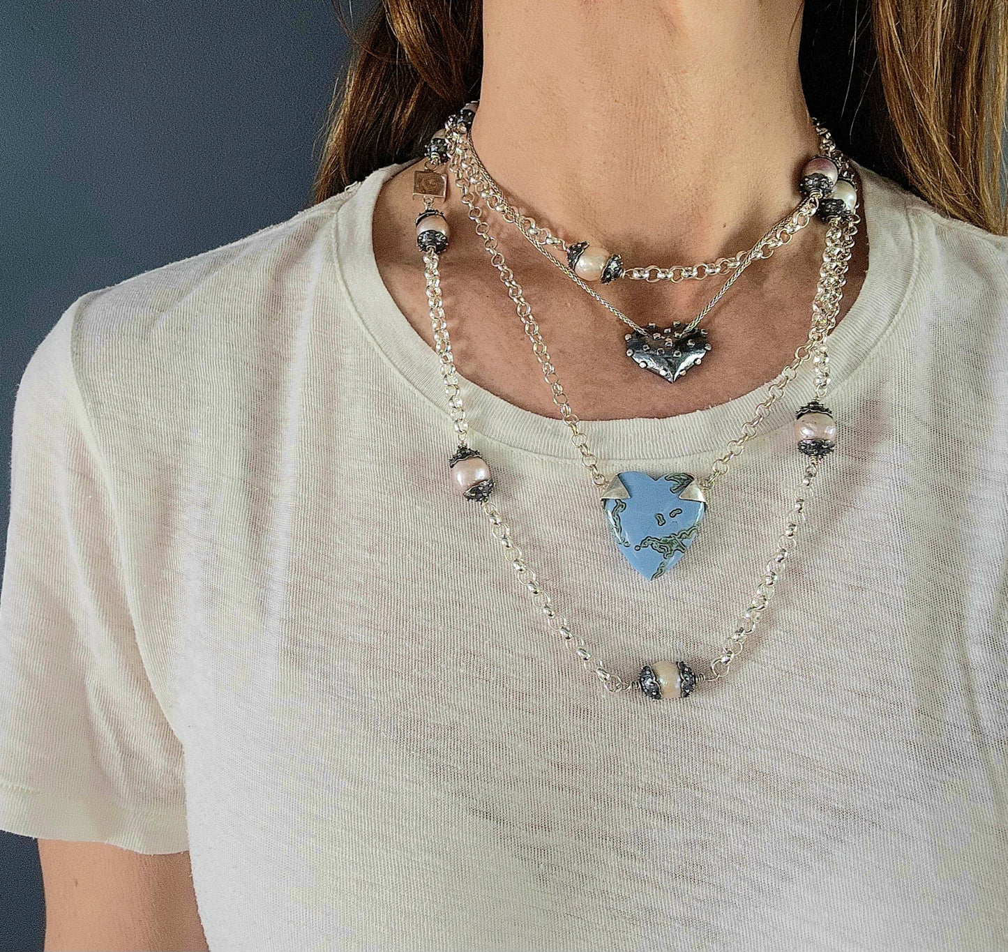 Blue Opal Heart Pendant Necklace