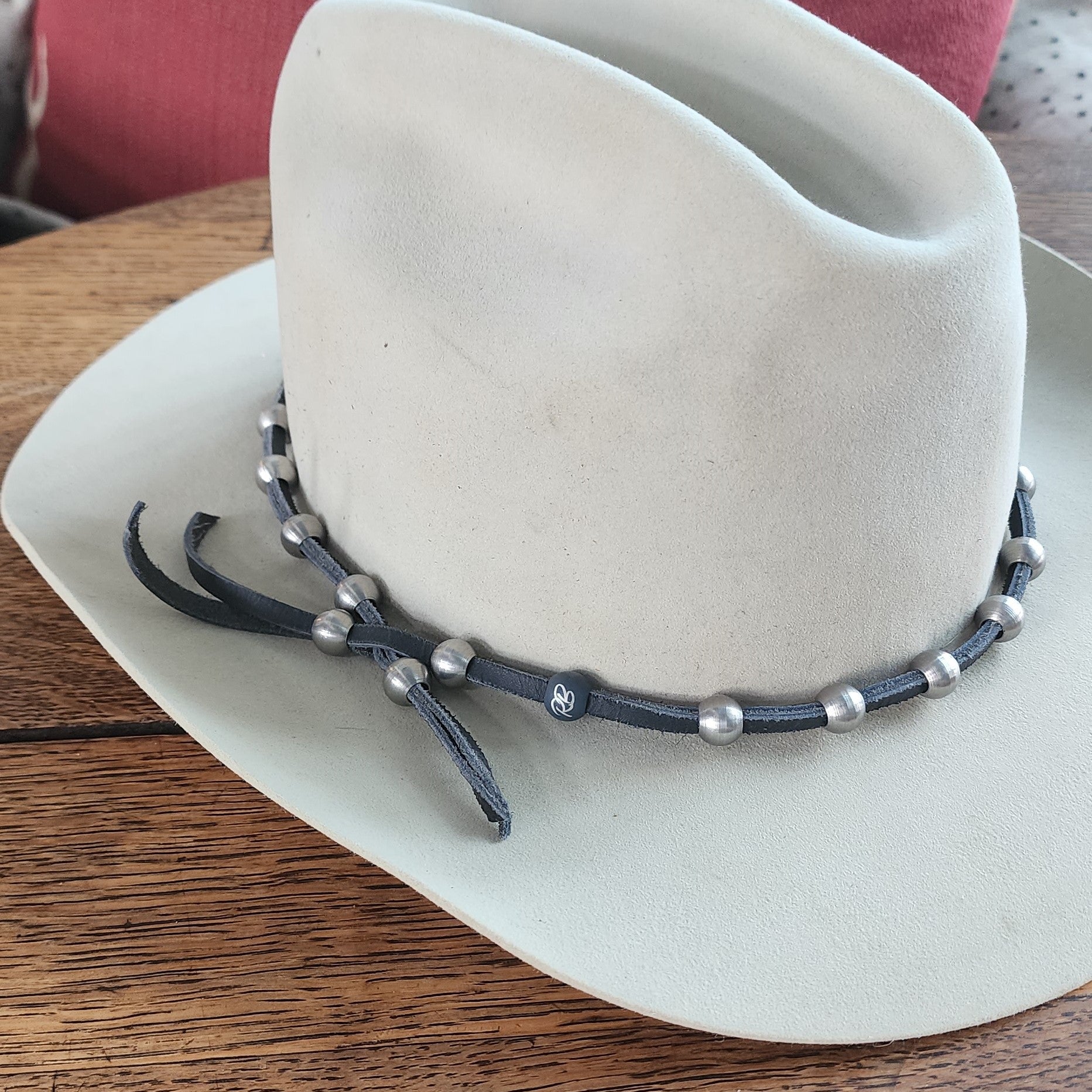 Steel Bead & Leather Cowboy Hat Band Black