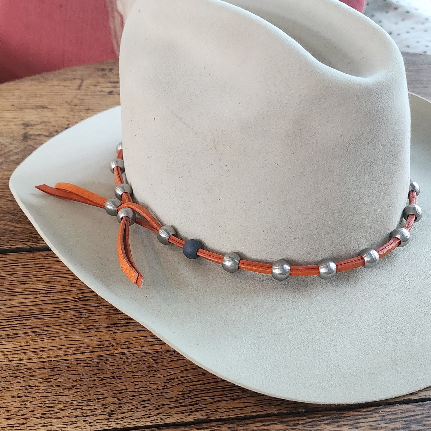 Steel Bead & Leather Cowboy Hat Band