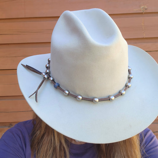 Steel Bead & Leather Cowboy Hat Band