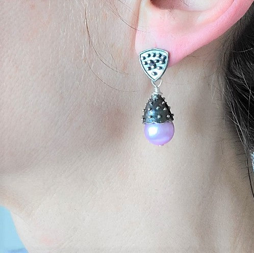 True Grit Lavender Pearl Drop Earrings