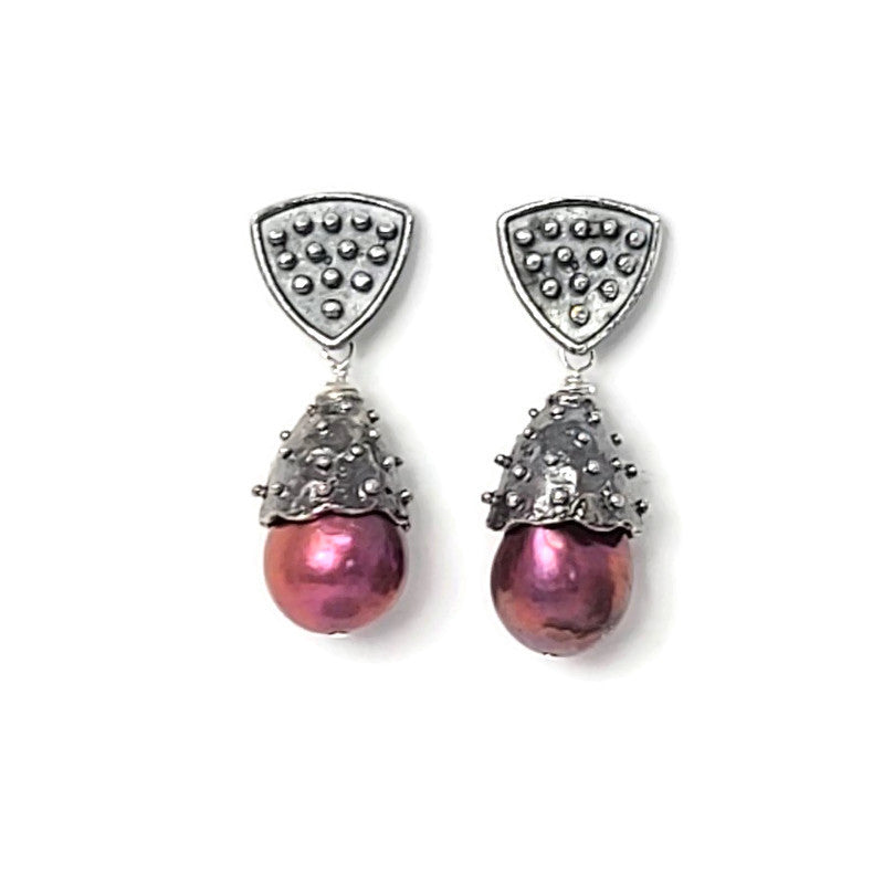 True Grit Purple Pearl Drop Earrings