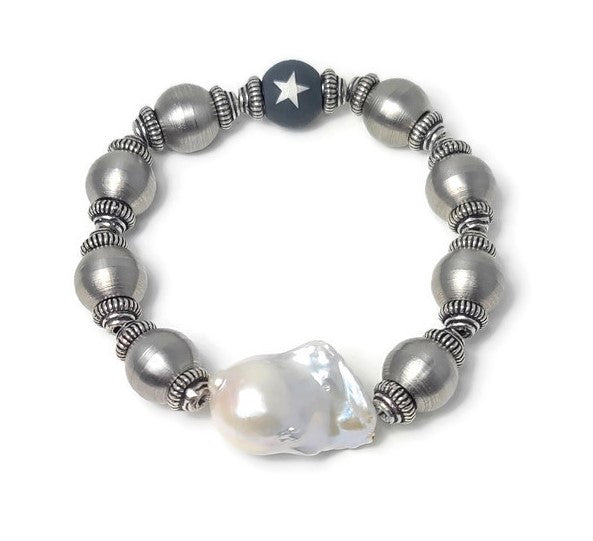 Steel Pearl & Flameball Pearl Stretch Bracelet