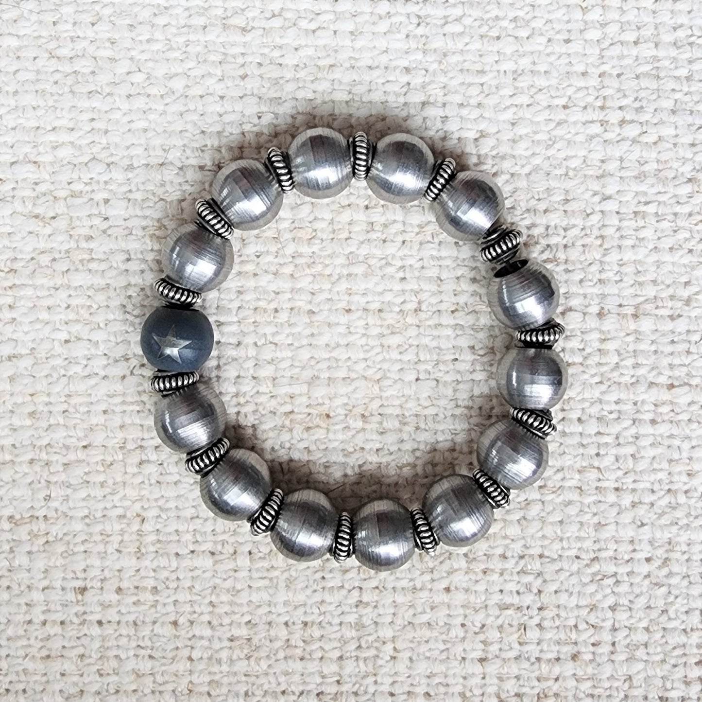 RB Steel & Silver Stretch Beaded Bracelet