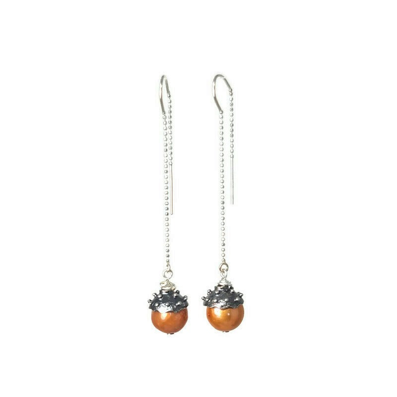 True Grit Peach Pearl Threader Earrings